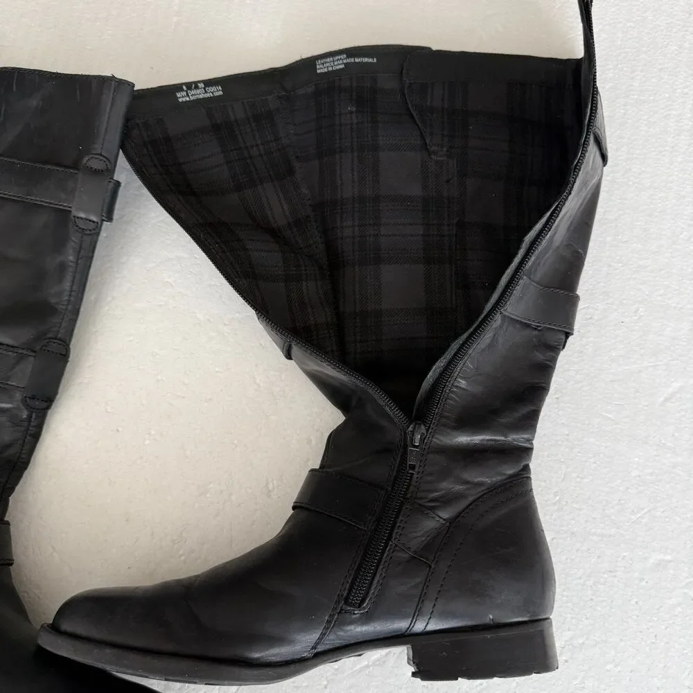 Size 8M - Born Falmouth Tall Women's Black Leather Plaid Lined Western Boot